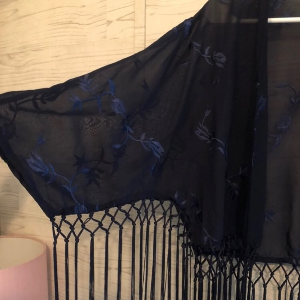 Navy Lace Tasseled Shrug